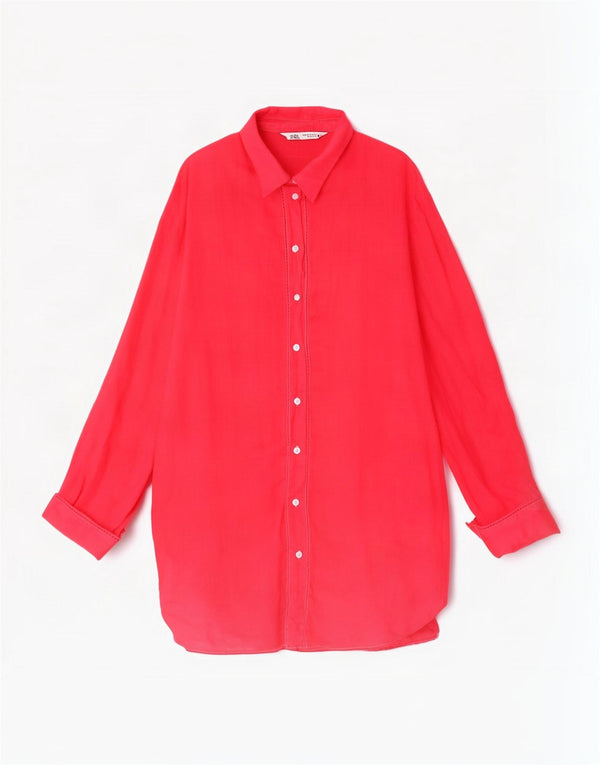 Zara Womens Oversized Shirt Dress UK 6 XS Pink Ramie