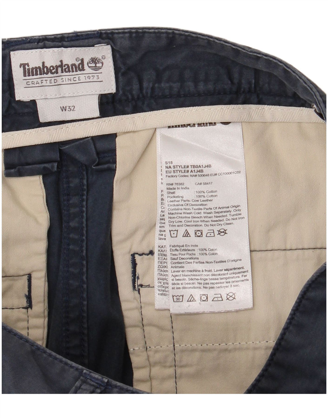 Timberland Mens Casual Shorts W32 Medium Navy Blue Cotton