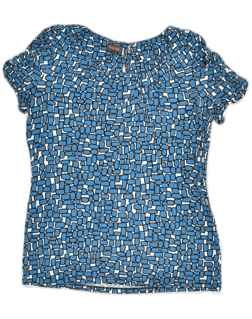 PHASE EIGHT Womens T-Shirt Top UK 14 Medium Blue Geometric Viscose | Vintage Phase Eight | Thrift | Second-Hand Phase Eight | Used Clothing | Messina Hembry 