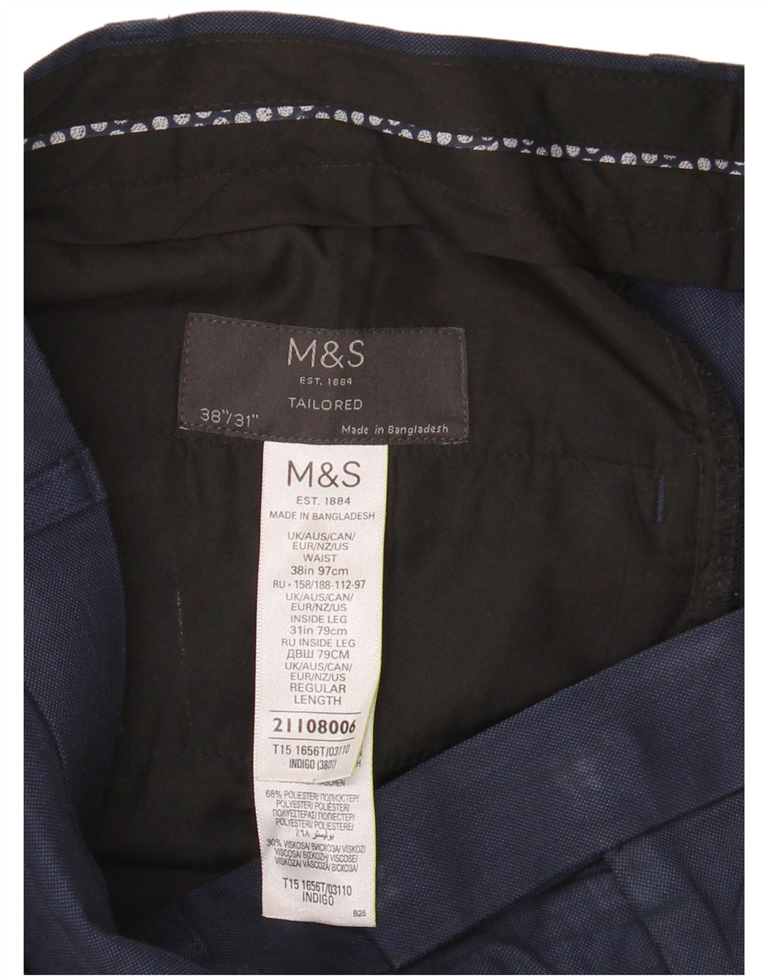 Marks & Spencer Mens Straight Suit Trousers W38 L31 Navy Blue Polyester
