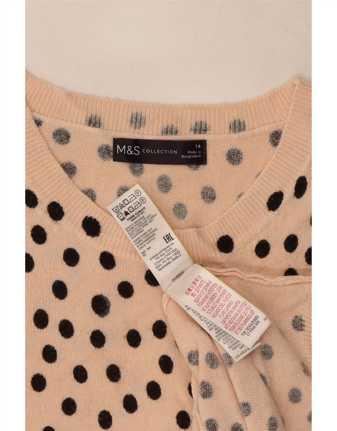 Marks & Spencer Womens Boat Neck Jumper Sweater UK 14 Medium Pink Polka Dot