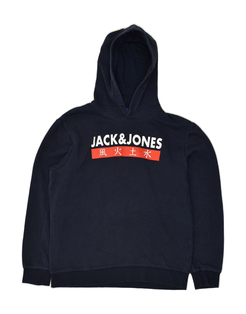 JACK & JONES Mens Graphic Hoodie Jumper XL Navy Blue Cotton | Vintage Jack & Jones | Thrift | Second-Hand Jack & Jones | Used Clothing | Messina Hembry 