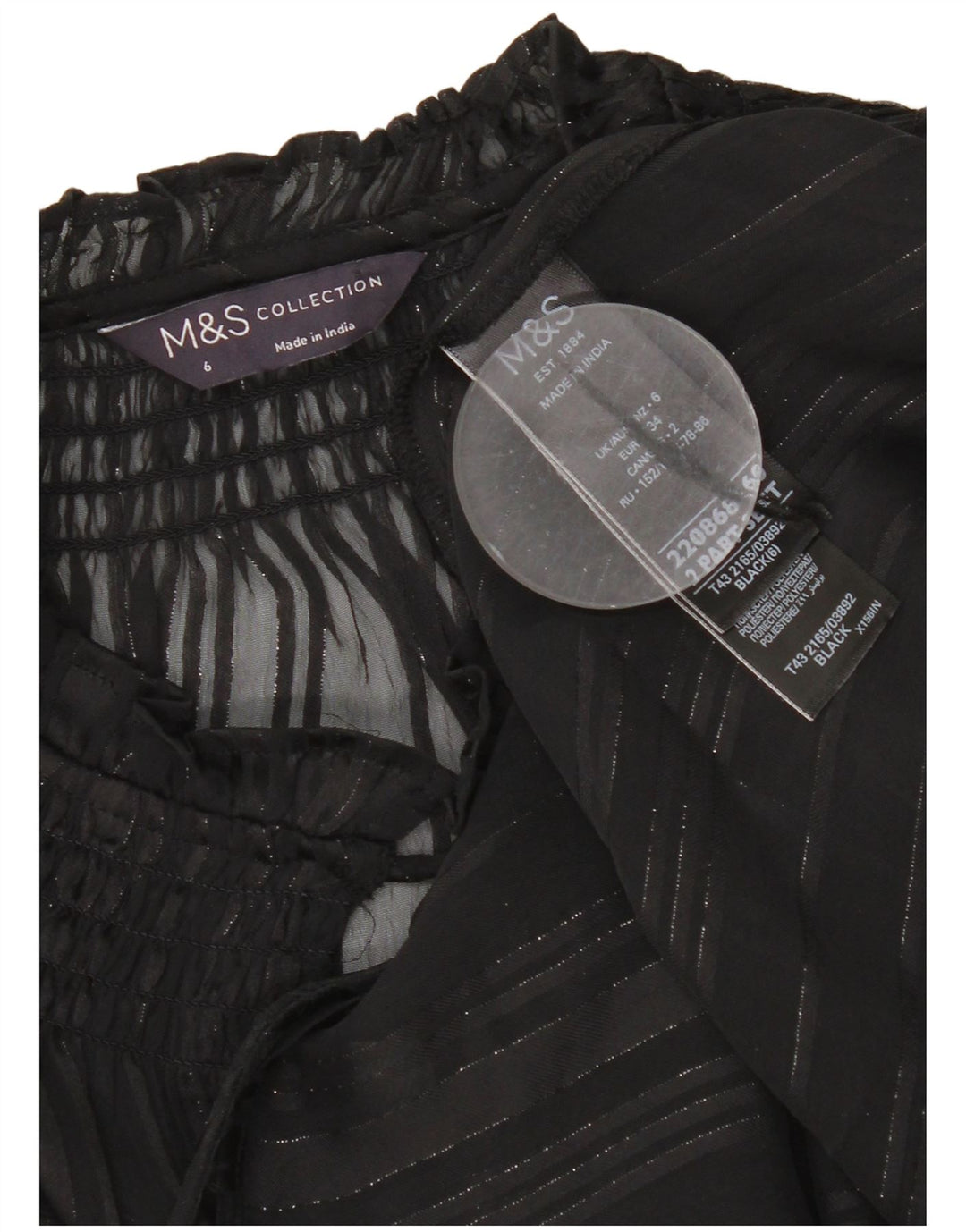 Marks & Spencer Womens Oversized Long Sleeve See Through Top UK 6 XS Black