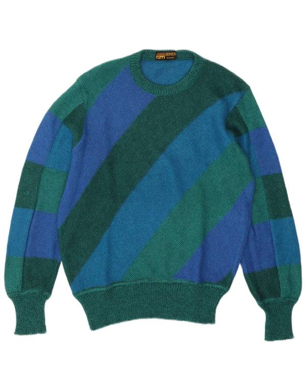 Vintage Womens Crew Neck Jumper Sweater UK 14 Large Green Striped