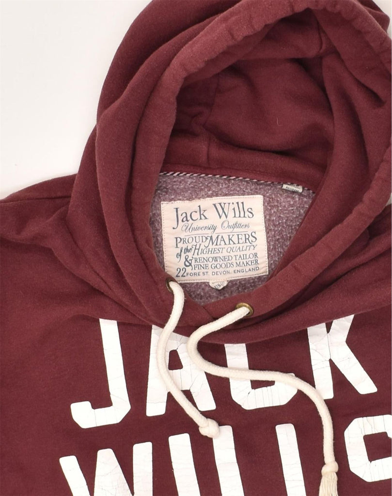 JACK WILLS Womens Graphic Hoodie Jumper UK 14 Large Burgundy Cotton | Vintage Jack Wills | Thrift | Second-Hand Jack Wills | Used Clothing | Messina Hembry 