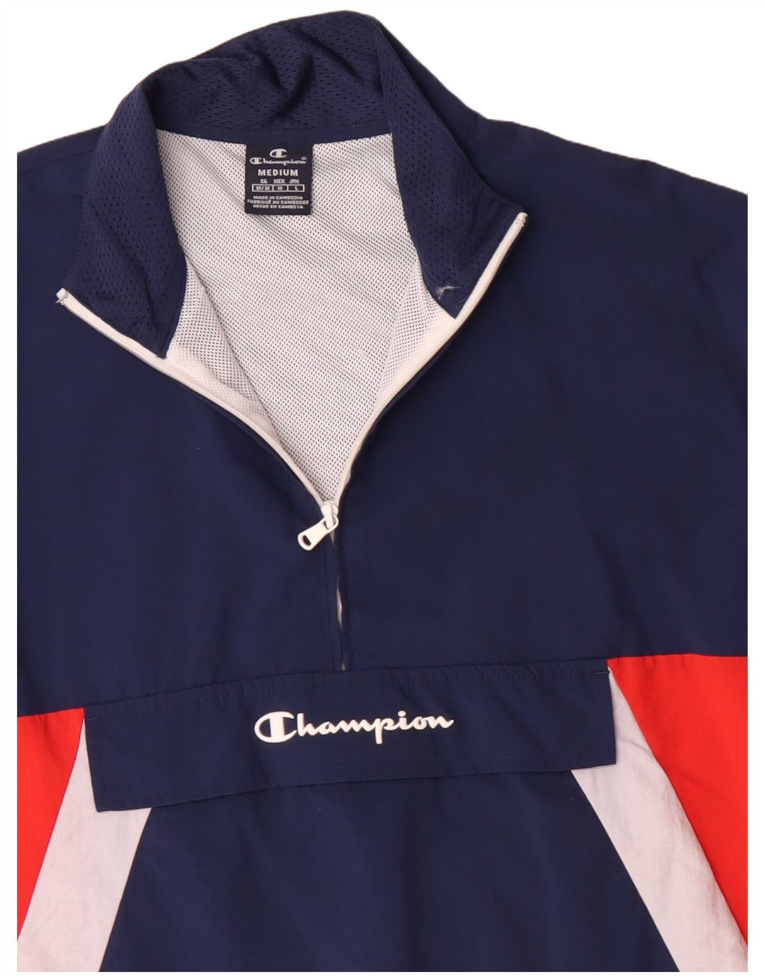 Champion Mens Anorak Jacket UK 38 Medium Navy Blue Colourblock Polyamide