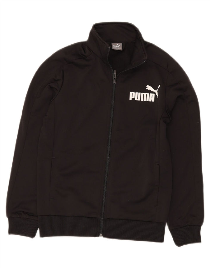 PUMA Boys Graphic Tracksuit Top Jacket 9-10 Years Medium Black Polyester