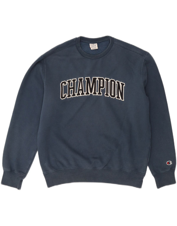 Champion Mens Graphic Sweatshirt Jumper Medium Navy Blue Cotton