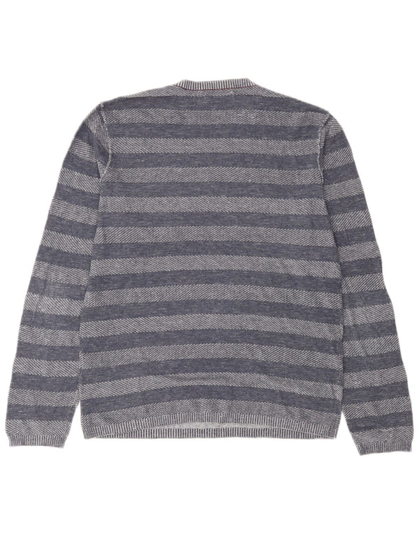 Jack & Jones Mens Crew Neck Jumper Sweater Medium Navy Blue Striped