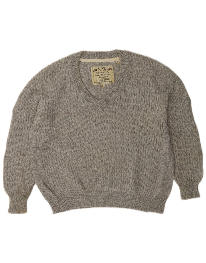 Jack Wills Womens V-Neck Jumper Sweater UK 8 Small  Grey Polyester