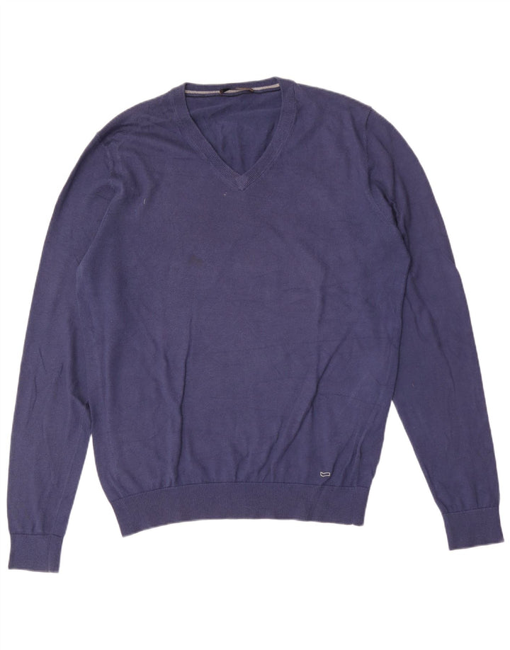 Gas Mens V-Neck Jumper Sweater Large Blue Cotton