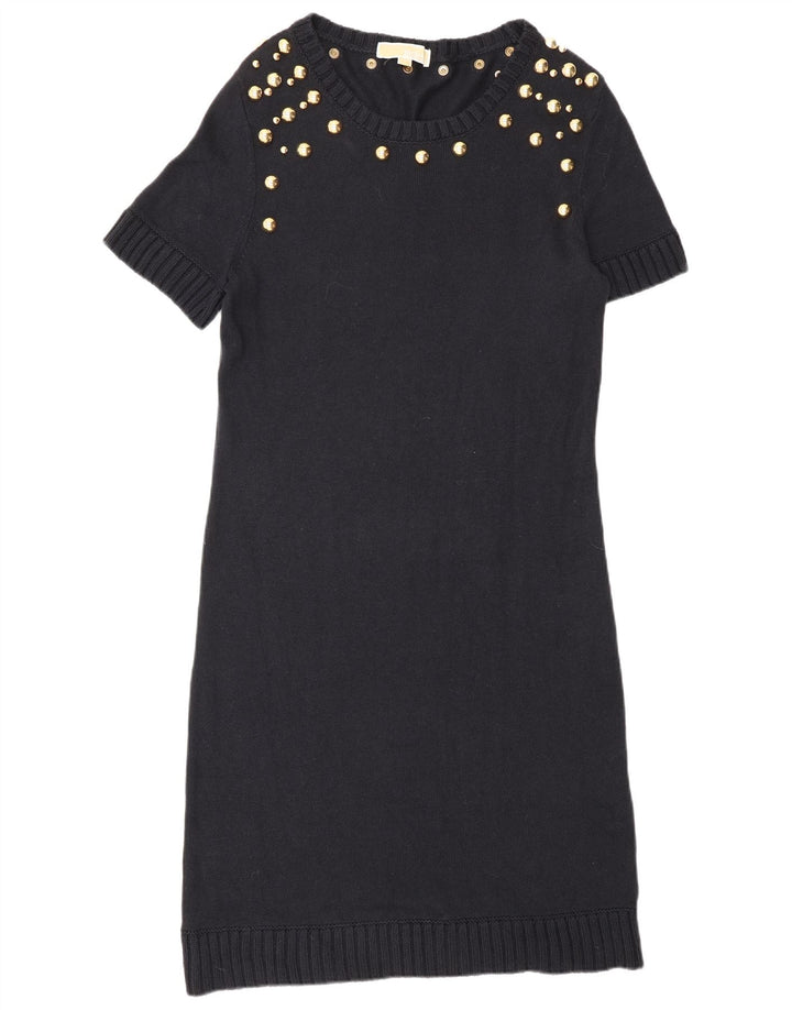 MICHAEL KORS Womens Jumper Dress UK 14 Large Navy Blue Spotted