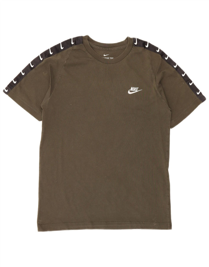 NIKE Mens Graphic T-Shirt Top Small Khaki Colourblock Cotton