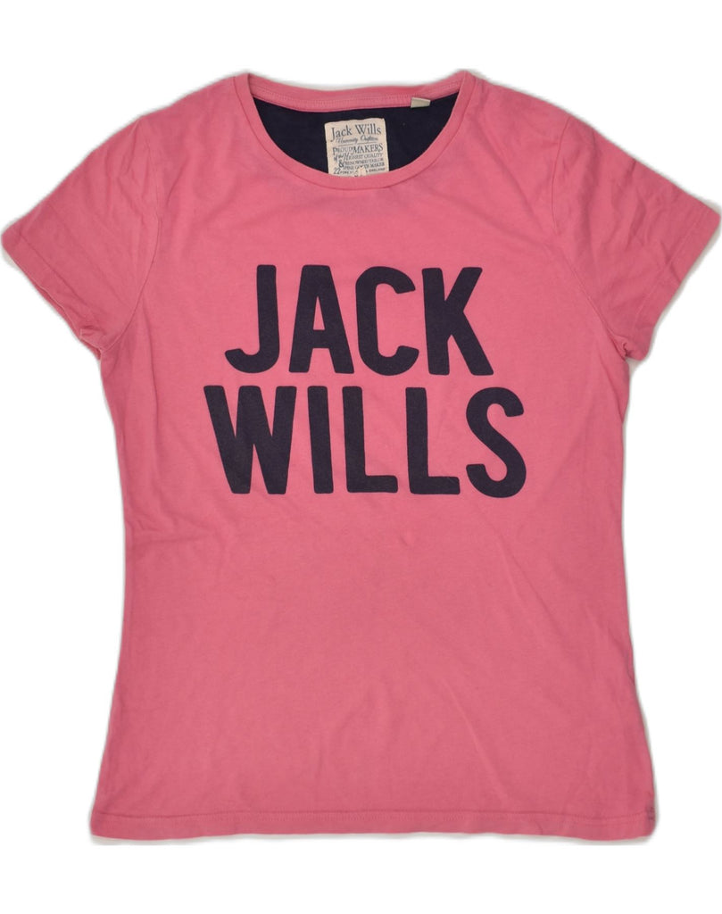 JACK WILLS Womens Graphic T-Shirt Top UK 10 Small Pink Cotton | Vintage Jack Wills | Thrift | Second-Hand Jack Wills | Used Clothing | Messina Hembry 