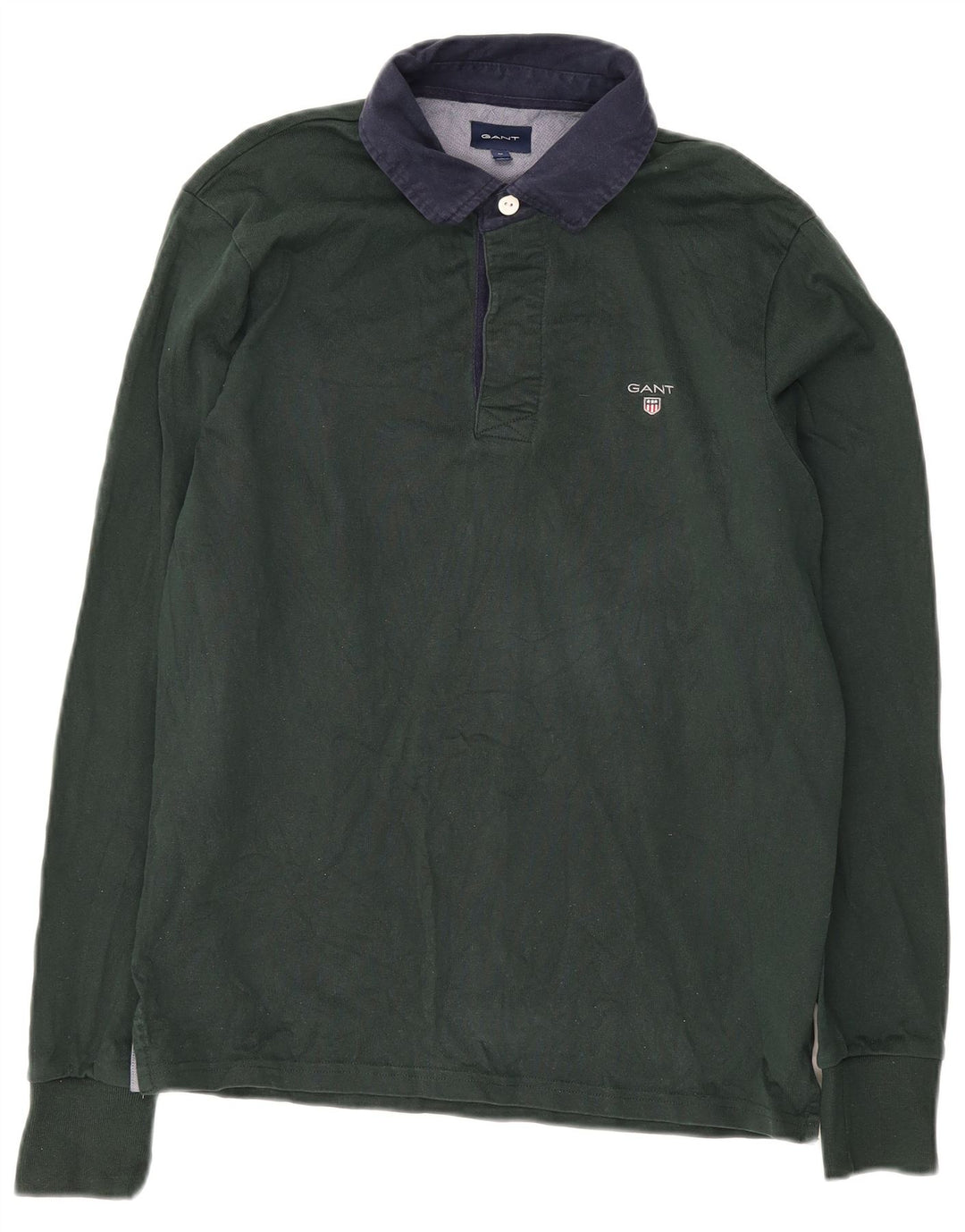 Gant Mens Long Sleeve Rugby Polo Shirt Medium Green Cotton