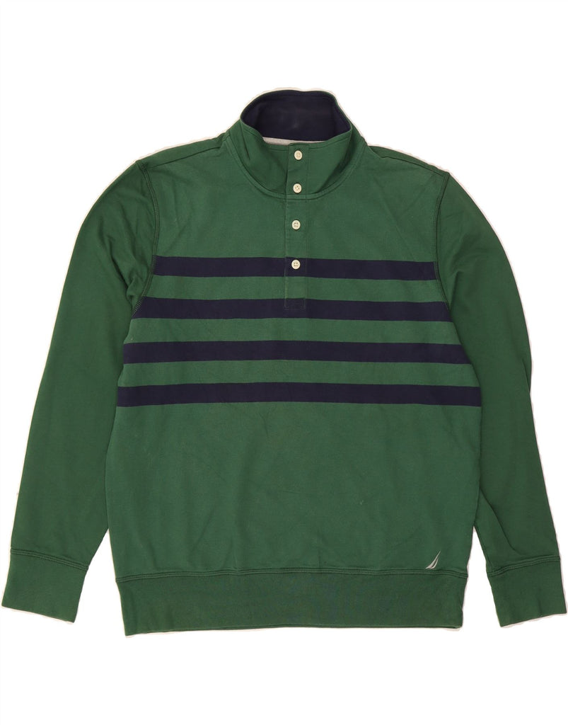 NAUTICA Mens Button Neck Sweatshirt Jumper Large Green Striped Cotton Vintage Nautica and Second-Hand Nautica from Messina Hembry 