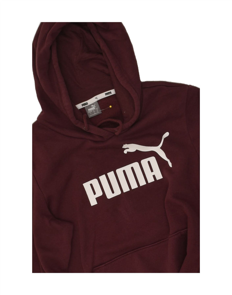 PUMA Womens Graphic Hoodie Jumper UK 10  Small  Burgundy Cotton | Vintage Puma | Thrift | Second-Hand Puma | Used Clothing | Messina Hembry 