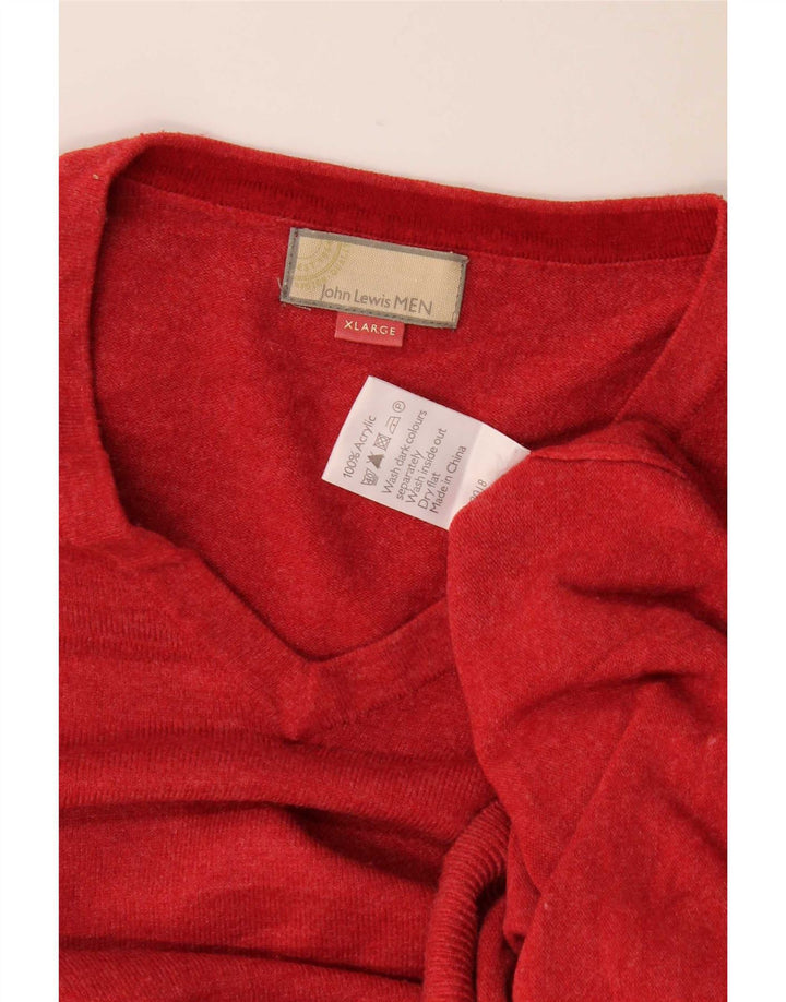 John Lewis Mens V-Neck Jumper Sweater XL Red Acrylic