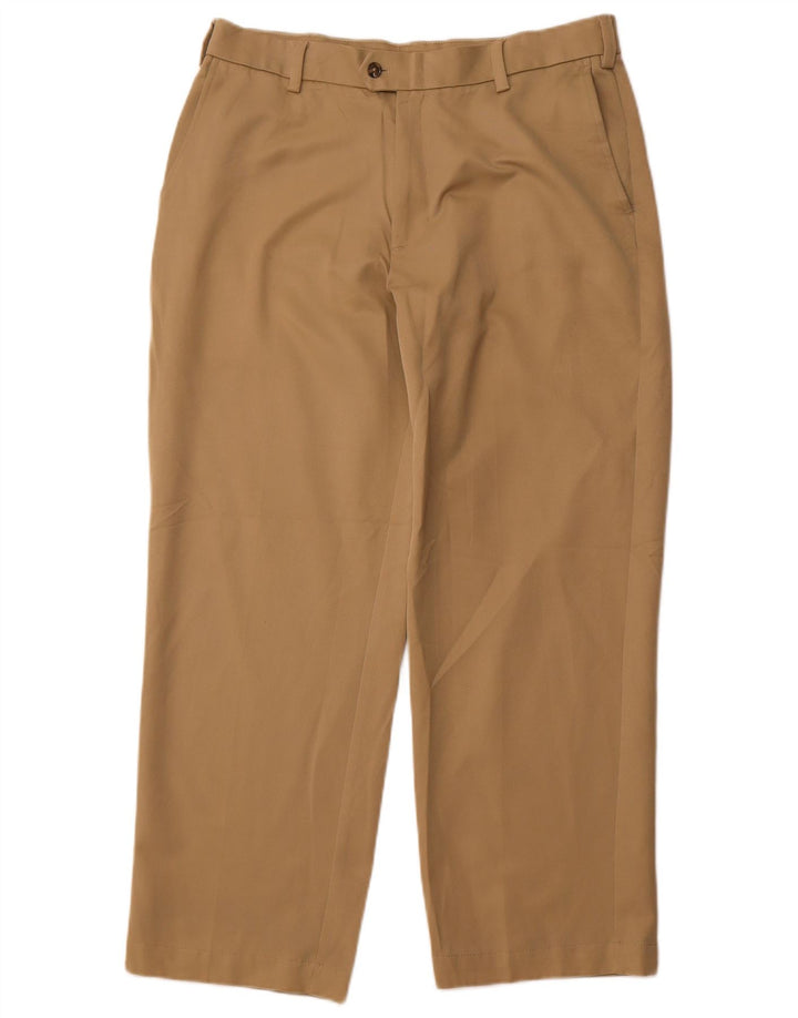 IZOD Mens Straight Suit Trousers W34 L30  Beige Polyester
