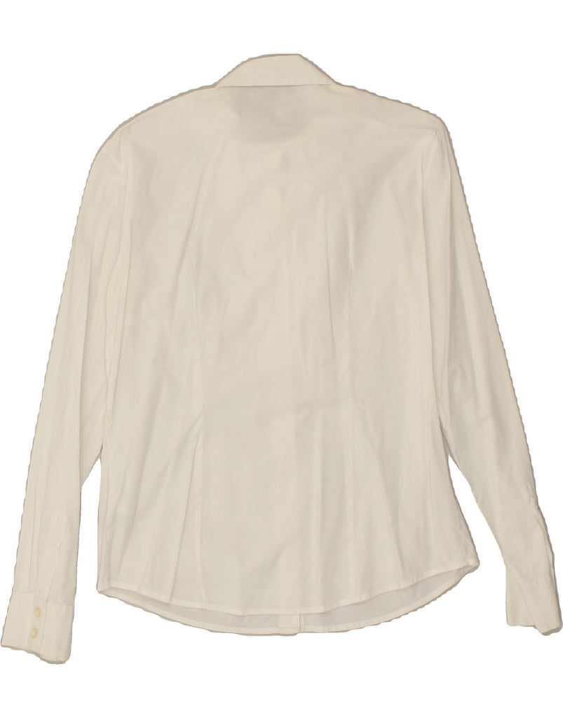 BANANA REPUBLIC Womens Ruffle Front Shirt US 8 Medium Off White Cotton | Vintage Banana Republic | Thrift | Second-Hand Banana Republic | Used Clothing | Messina Hembry 