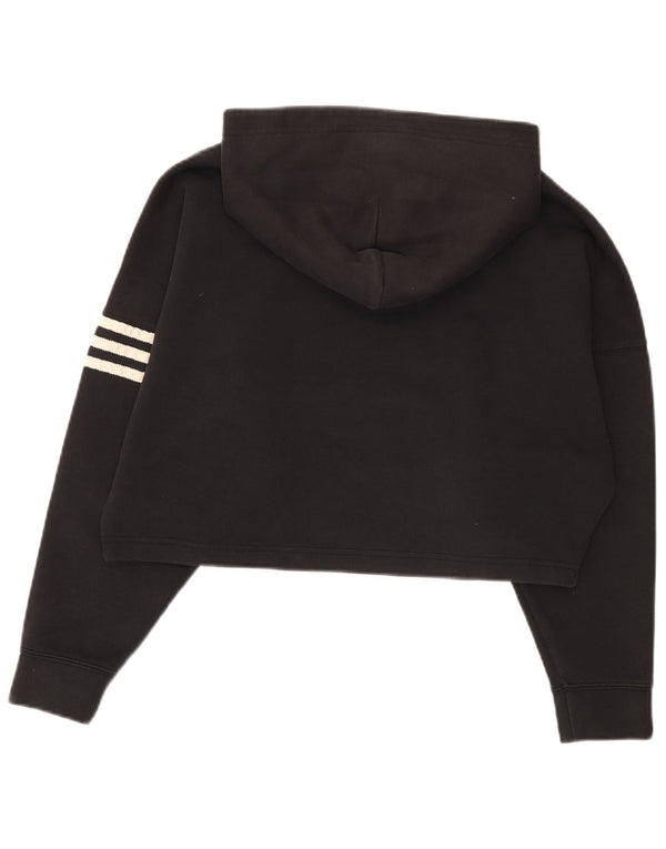 Adidas Womens Crop Oversized Hoodie Jumper UK 6 XS Black Cotton