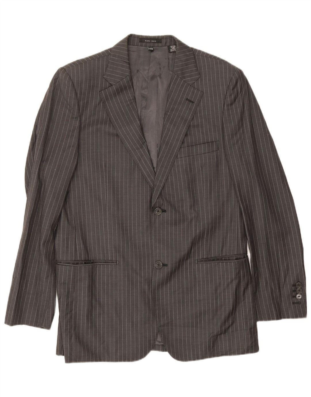 Zara Mens 2 Button Blazer Jacket EU 48 Medium Grey Pinstripe Wool