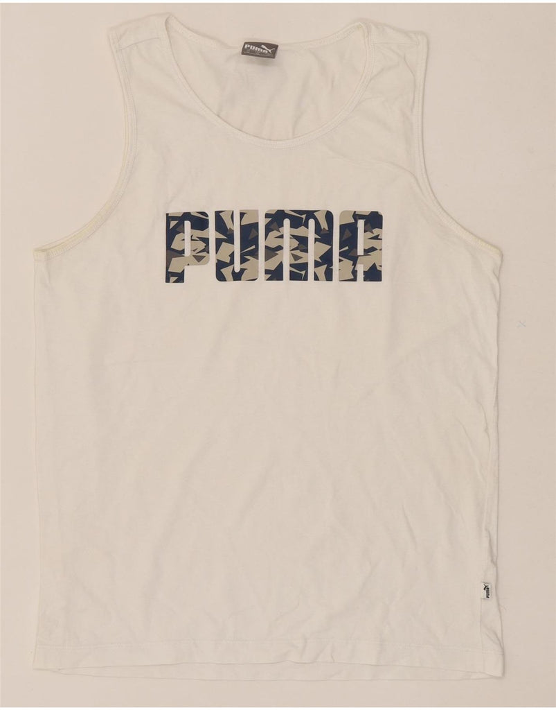 PUMA Mens Graphic Vest Top Medium White Vintage Puma and Second-Hand Puma from Messina Hembry 
