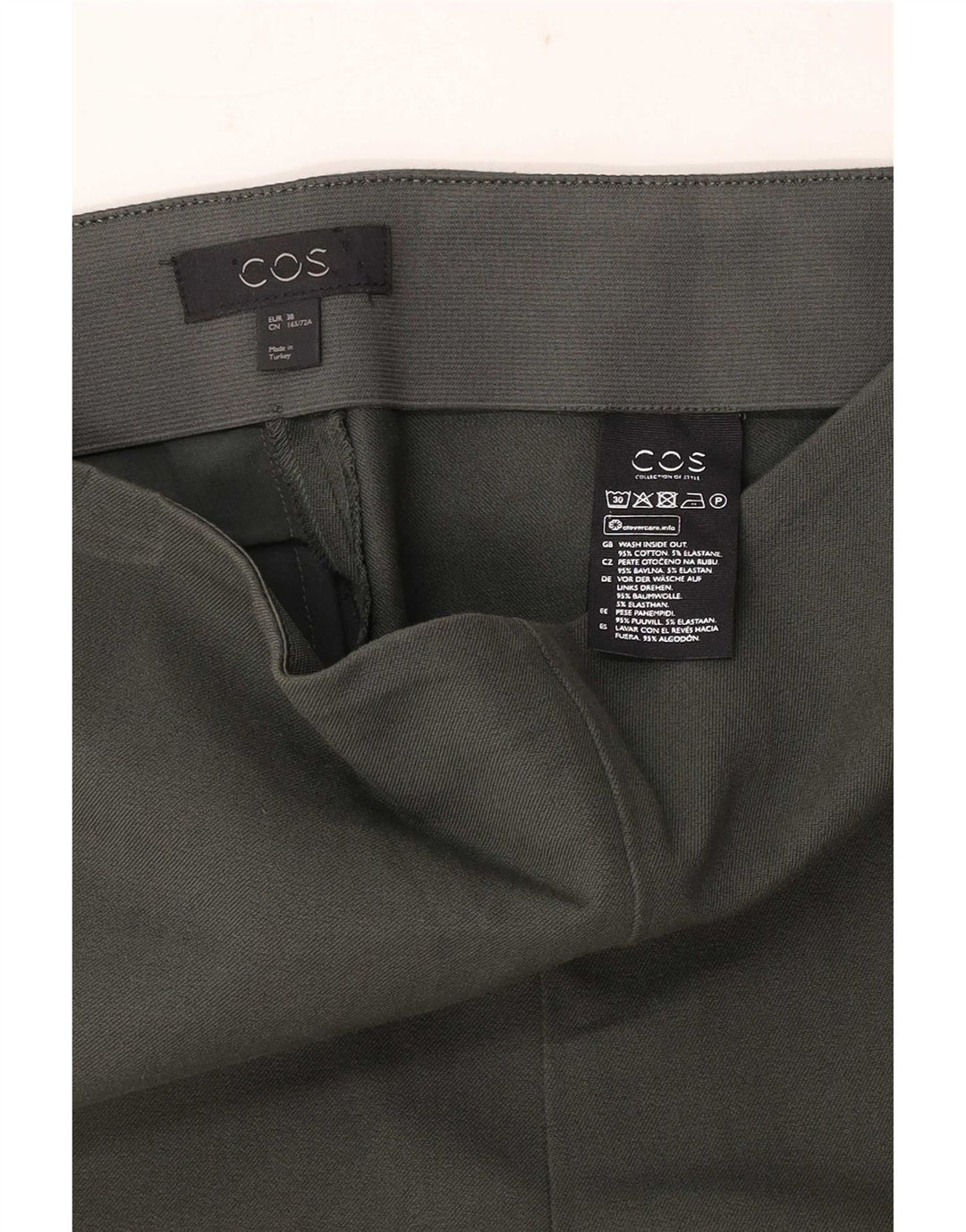 Cos Womens Regular Casual Trousers EU 38 Medium W28 L26 Green Cotton