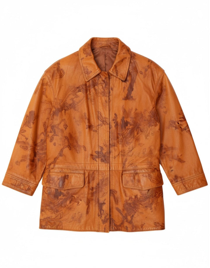 VINTAGE Mens Leather Jacket UK 36 Small Brown Tie Dye Leather
