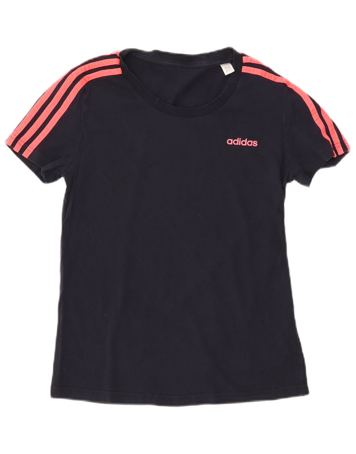 ADIDAS Womens T-Shirt Top UK 12 Medium Navy Blue Cotton