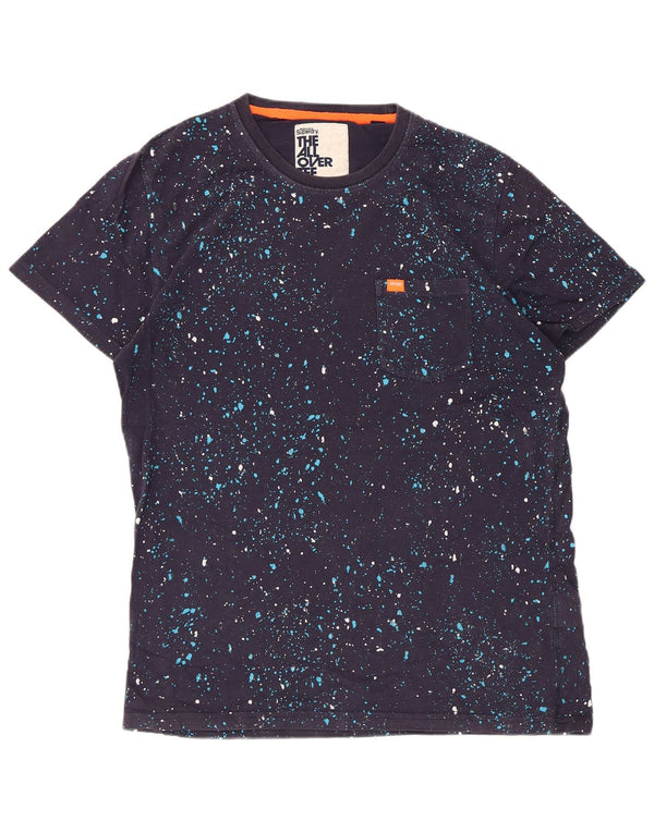 Superdry Mens T-Shirt Top Large Navy Blue Spotted Cotton