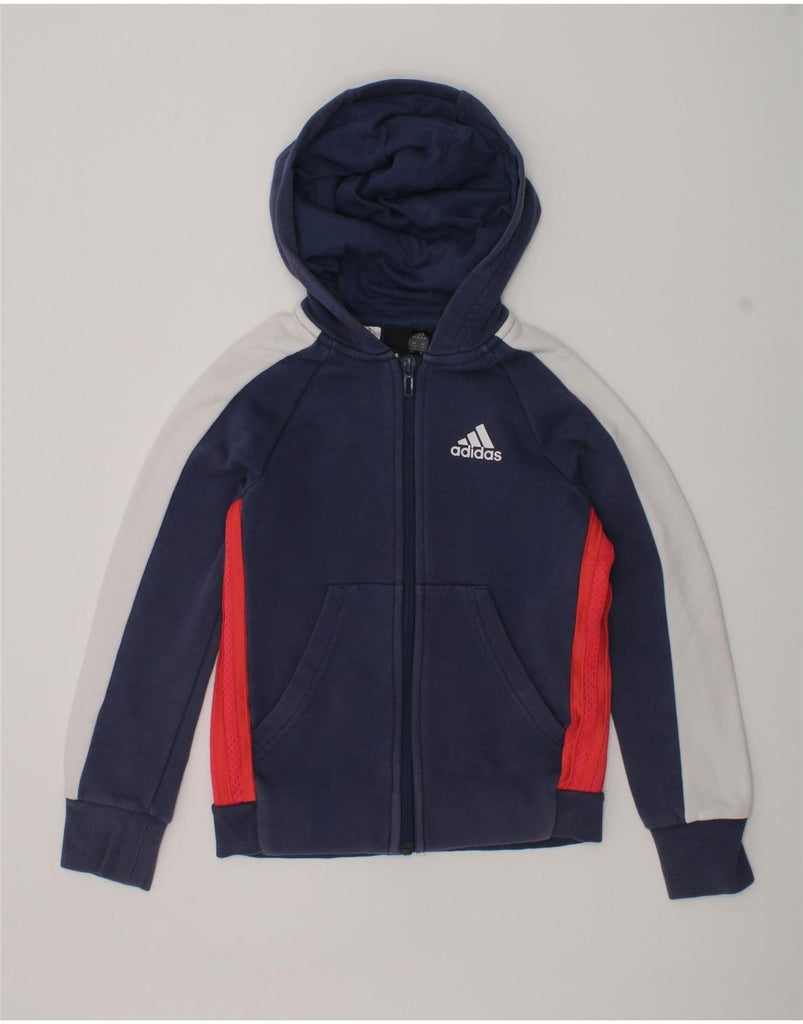 ADIDAS Boys Graphic Zip Hoodie Sweater 7-8 Years Navy Blue Cotton | Vintage Adidas | Thrift | Second-Hand Adidas | Used Clothing | Messina Hembry 