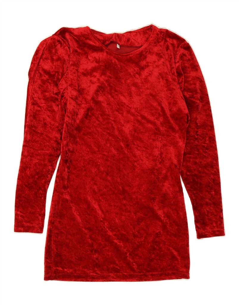 VINTAGE Womens Fleece Long Sleeve Bodycon Dress UK 14 Medium Red Polyester Vintage Vintage and Second-Hand Vintage from Messina Hembry 
