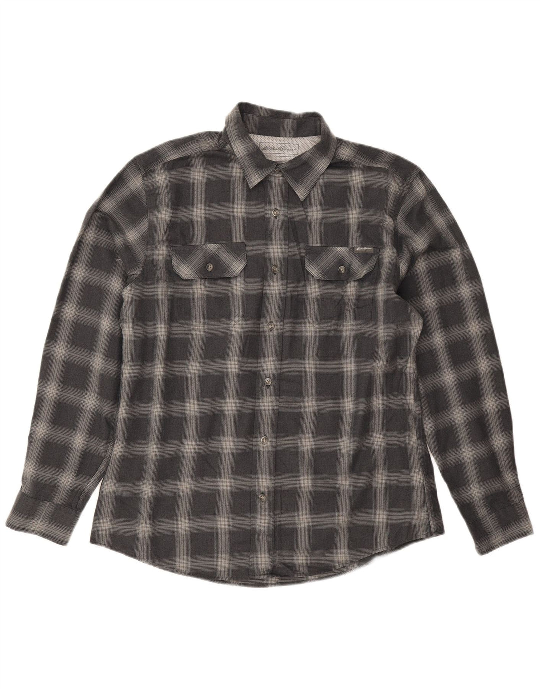 Eddie Bauer Mens Flannel Shirt Large Navy Blue Check Polyester