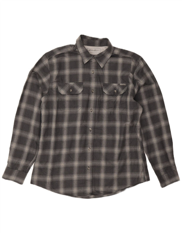 Eddie Bauer Mens Flannel Shirt Large Navy Blue Check Polyester