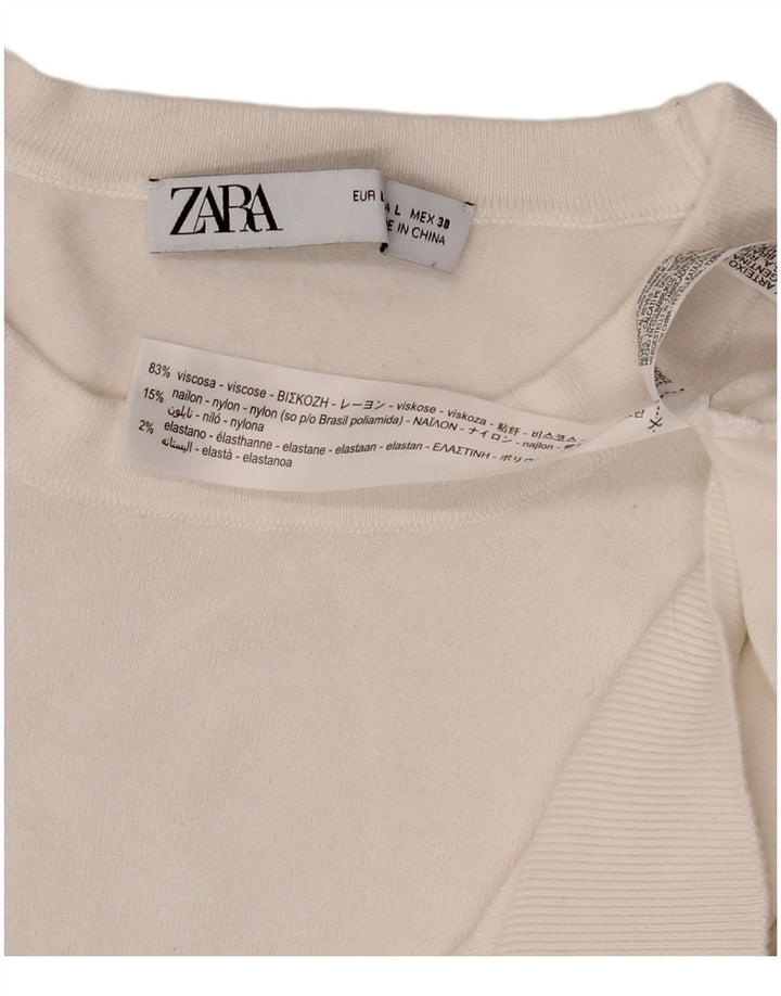 Zara Womens Crew Neck Jumper Sweater UK 14 Large White Viscose