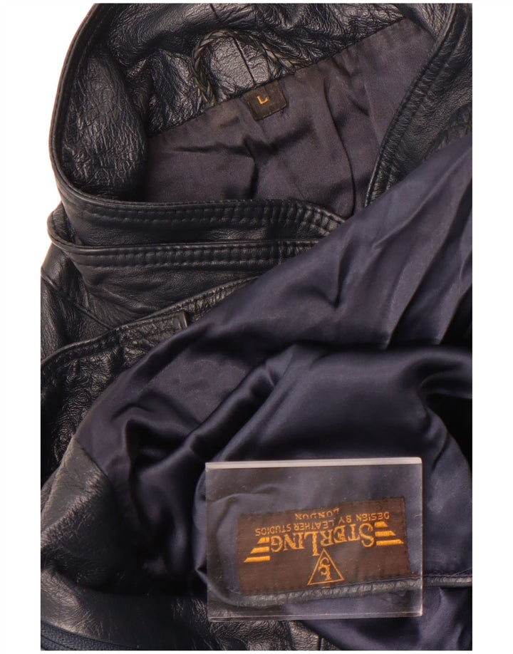 Sterling Mens Leather Jacket UK 40 Large Navy Blue Leather