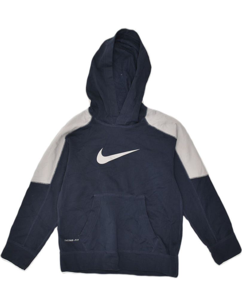 NIKE Boys Therma-Fit Graphic Hoodie Jumper 8-9 Years Small  Navy Blue | Vintage Nike | Thrift | Second-Hand Nike | Used Clothing | Messina Hembry 