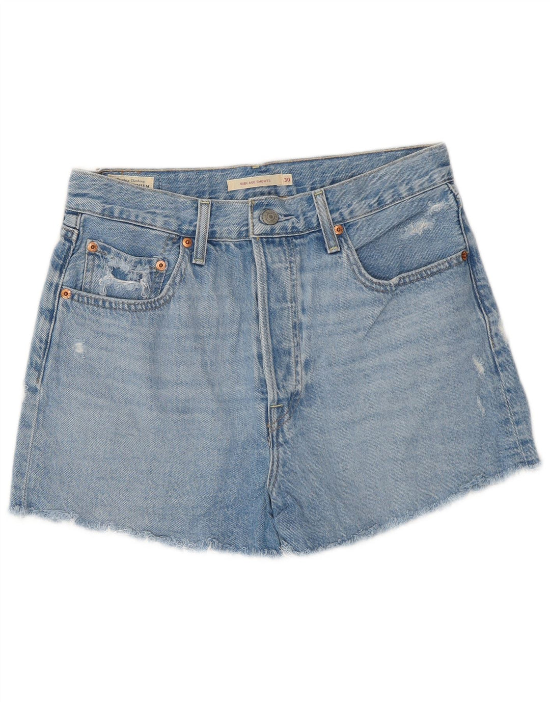 Levi's Womens Ribcage High Waist Denim Shorts W30 Medium Blue Cotton
