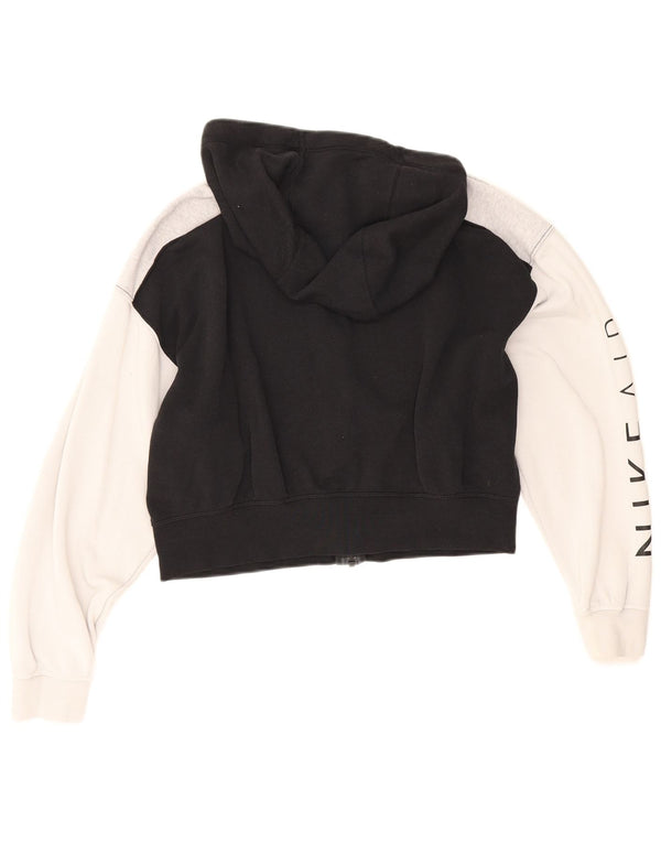 Nike Womens Crop Graphic Zip Hoodie Sweater UK 14 Medium Black Colourblock