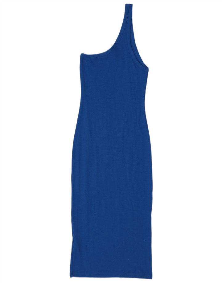 Zara Womens One Shoulder Dress UK 12 Medium Blue Cotton
