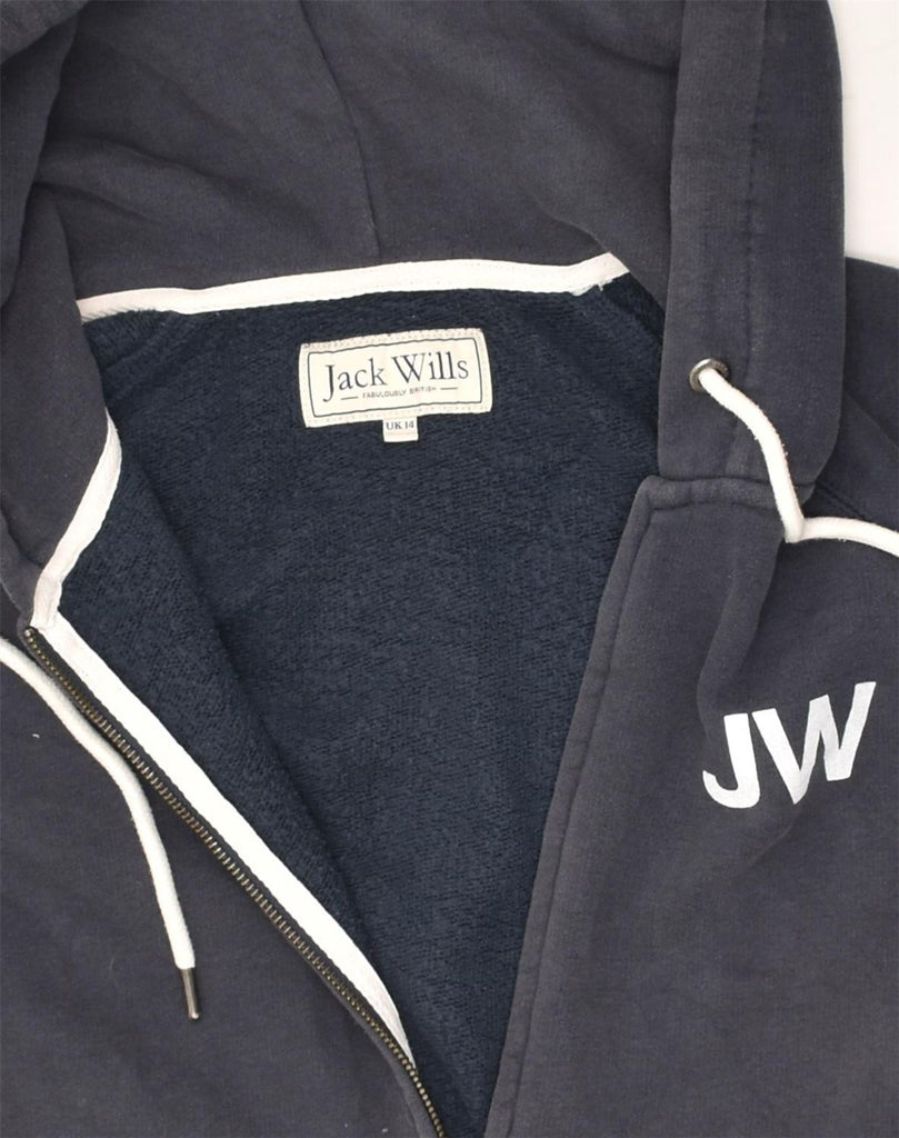 JACK WILLS Womens Zip Hoodie Sweater UK 14 Large Navy Blue Cotton | Vintage Jack Wills | Thrift | Second-Hand Jack Wills | Used Clothing | Messina Hembry 