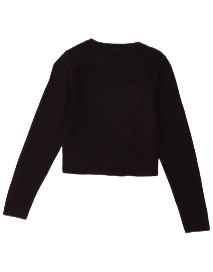 Zara Womens Crop Top Long Sleeve UK 14 Large Black Viscose