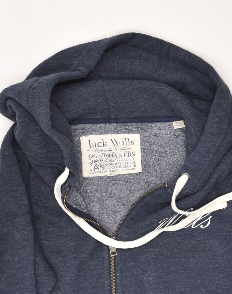 JACK WILLS Womens Zip Hoodie Sweater UK 14 Large Navy Blue Cotton | Vintage Jack Wills | Thrift | Second-Hand Jack Wills | Used Clothing | Messina Hembry 