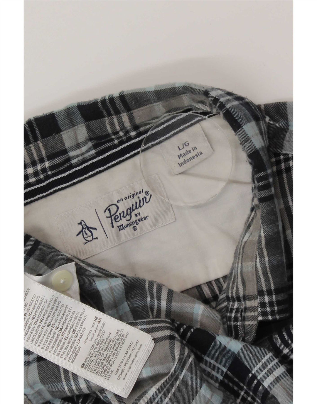 Penguin Mens Flannel Shirt Large Blue Check Cotton