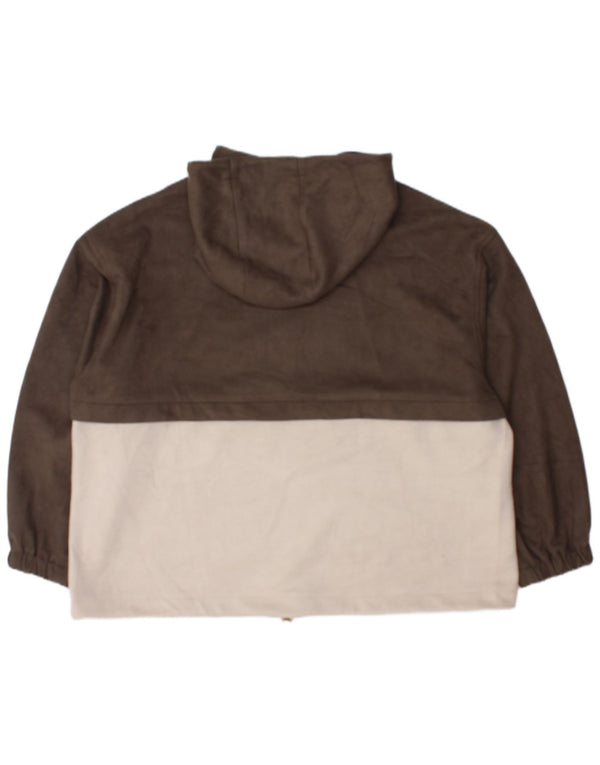 Zara Womens Oversized Zip Neck Hoodie Jumper UK 18 XL Khaki Colourblock
