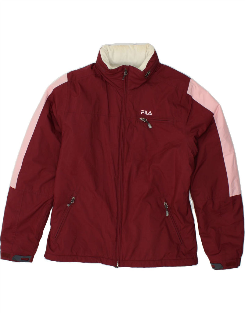 FILA Womens Windbreaker Jacket UK 16 Large Maroon Colourblock Polyester | Vintage Fila | Thrift | Second-Hand Fila | Used Clothing | Messina Hembry 