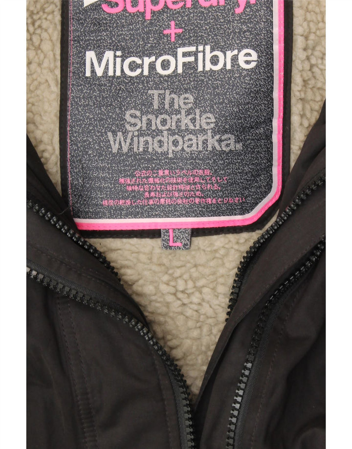 SUPERDRY Womens Windparka Hooded Windbreaker Jacket UK 16 Large Black