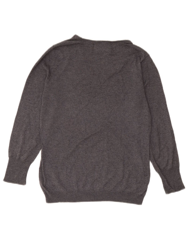 Zara Womens V-Neck Jumper Sweater UK 12 Medium Grey Silk