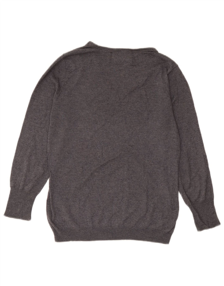 Zara Womens V-Neck Jumper Sweater UK 12 Medium Grey Silk